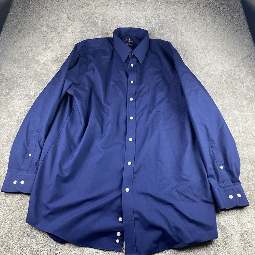 Stafford Performance Button Down Shirt‎ Mens Fitted 17.5 34-35 Blue Long Sleeve